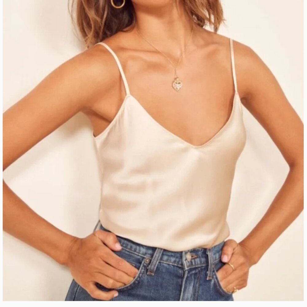 Reformation beige sand silk tank only worn once and hand washed